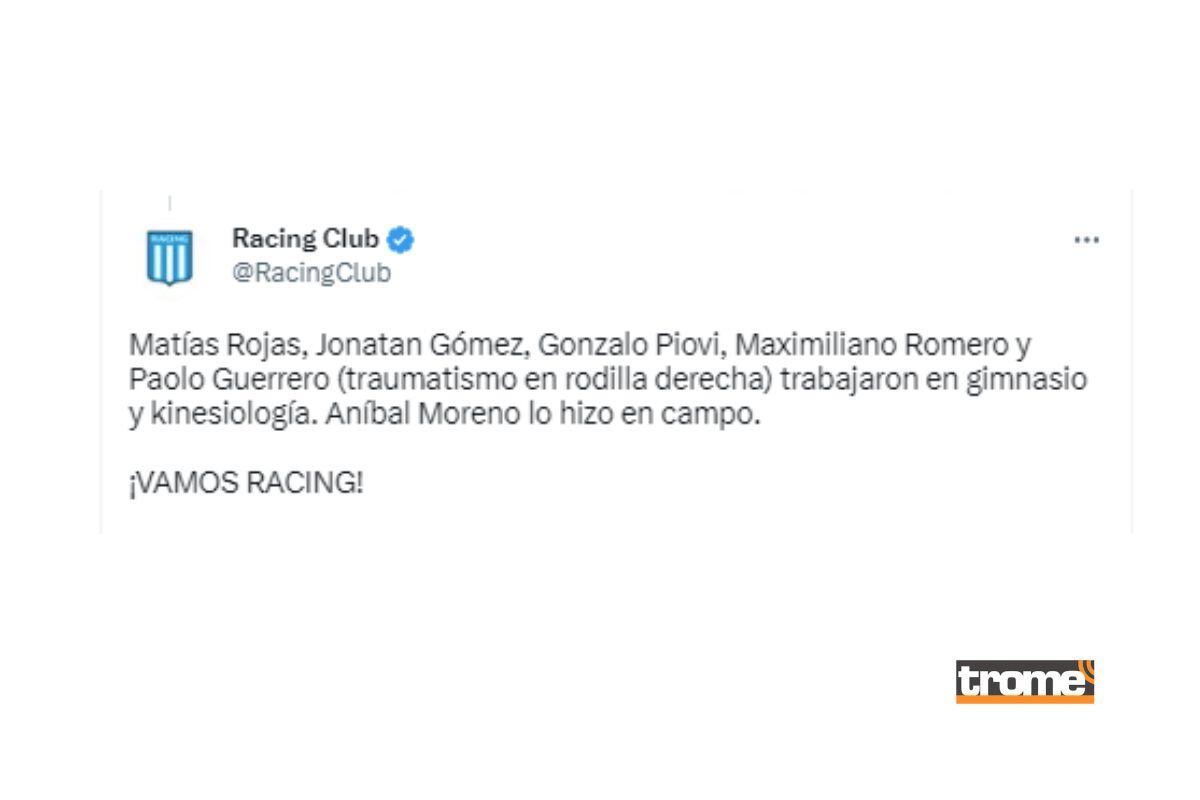 Racing Club informó sobre lesión de Paolo Guerrero (@racingclub)