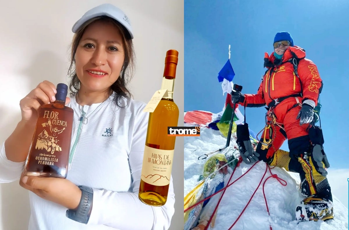 Montañista Flor Cuenca no recibe apoyo necesario para su dura expedición, por lo que busca fondos con venta de licor de muña. (Compos. Isabel Medina / Trome).