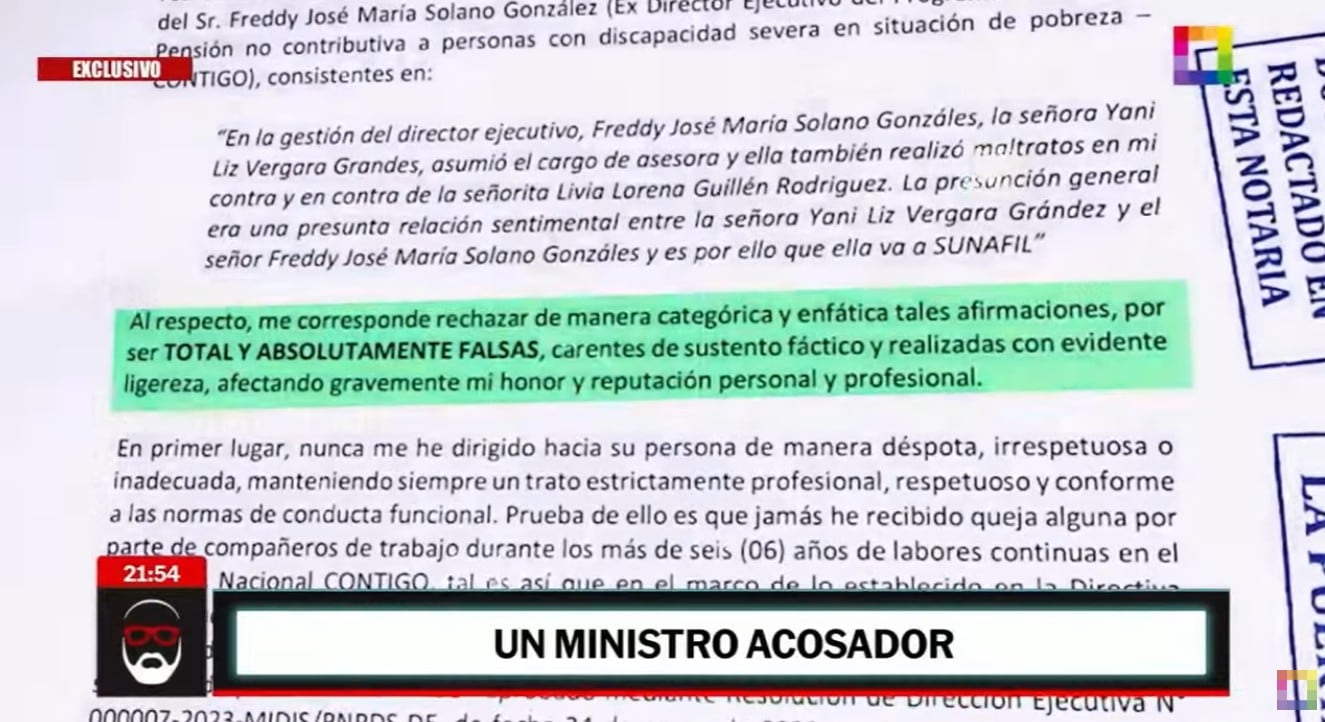 Carta notarial que le habrían mandado a la presunta víctima tras denunciar al exministro.