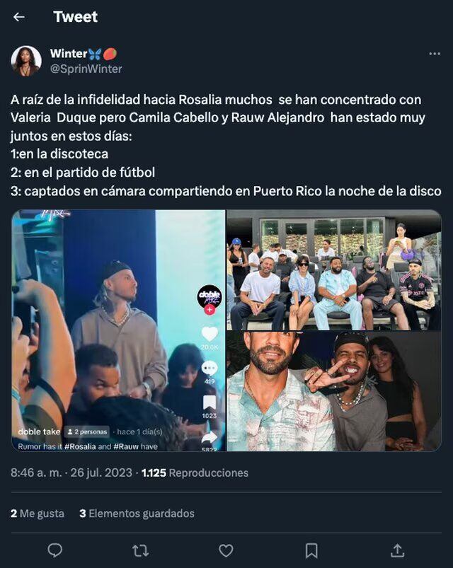 Usuarios en redes sociales especularon con un romance entre Rauw Alejandro y Camila Cabello tras separación de Rosalía (Foto: Sprinwinter / Twitter)