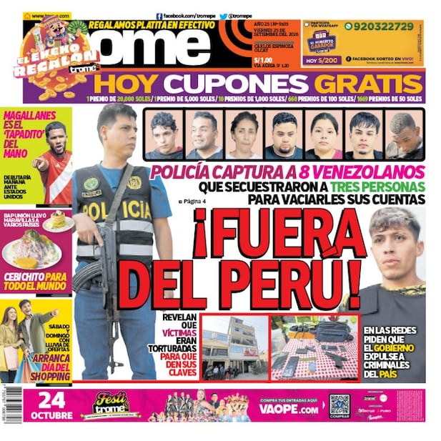 Portada Trome del viernes 25 de setiembre de 2026