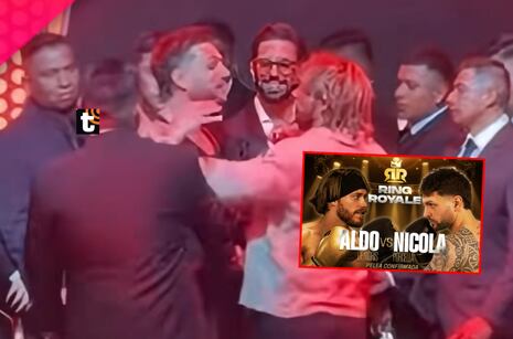 Nicola Porcella y Aldo De Nigris se empujan en su primer careo en el Ring Royale Fights