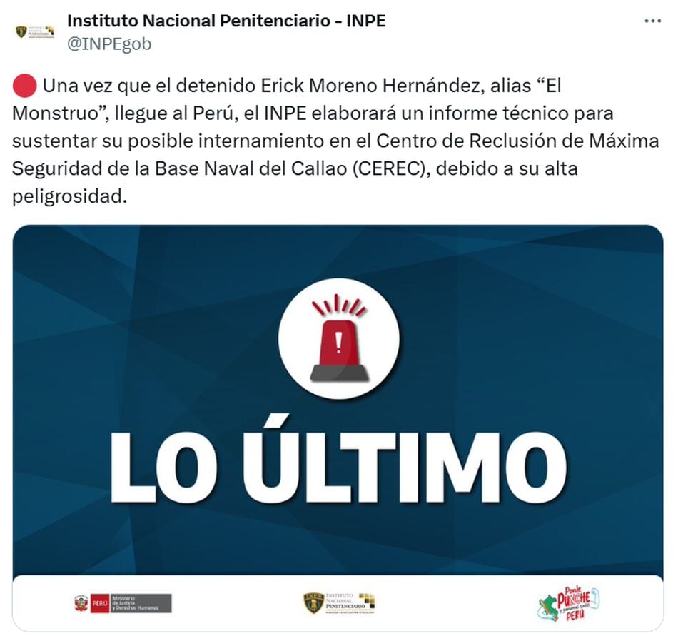 INPE elaborará informe técnico para que el ‘Monstruo’ sea recluido en la Base Naval del Callao. (Foto: X)