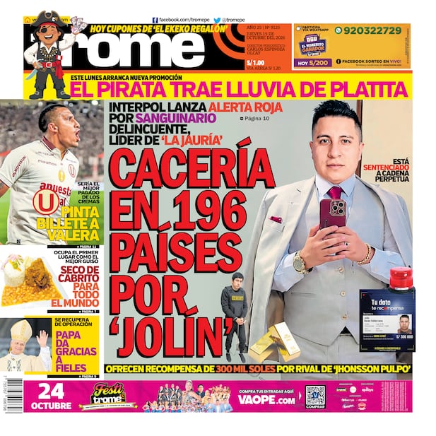 Portada Trome del jueves 15 de octubre de 2026