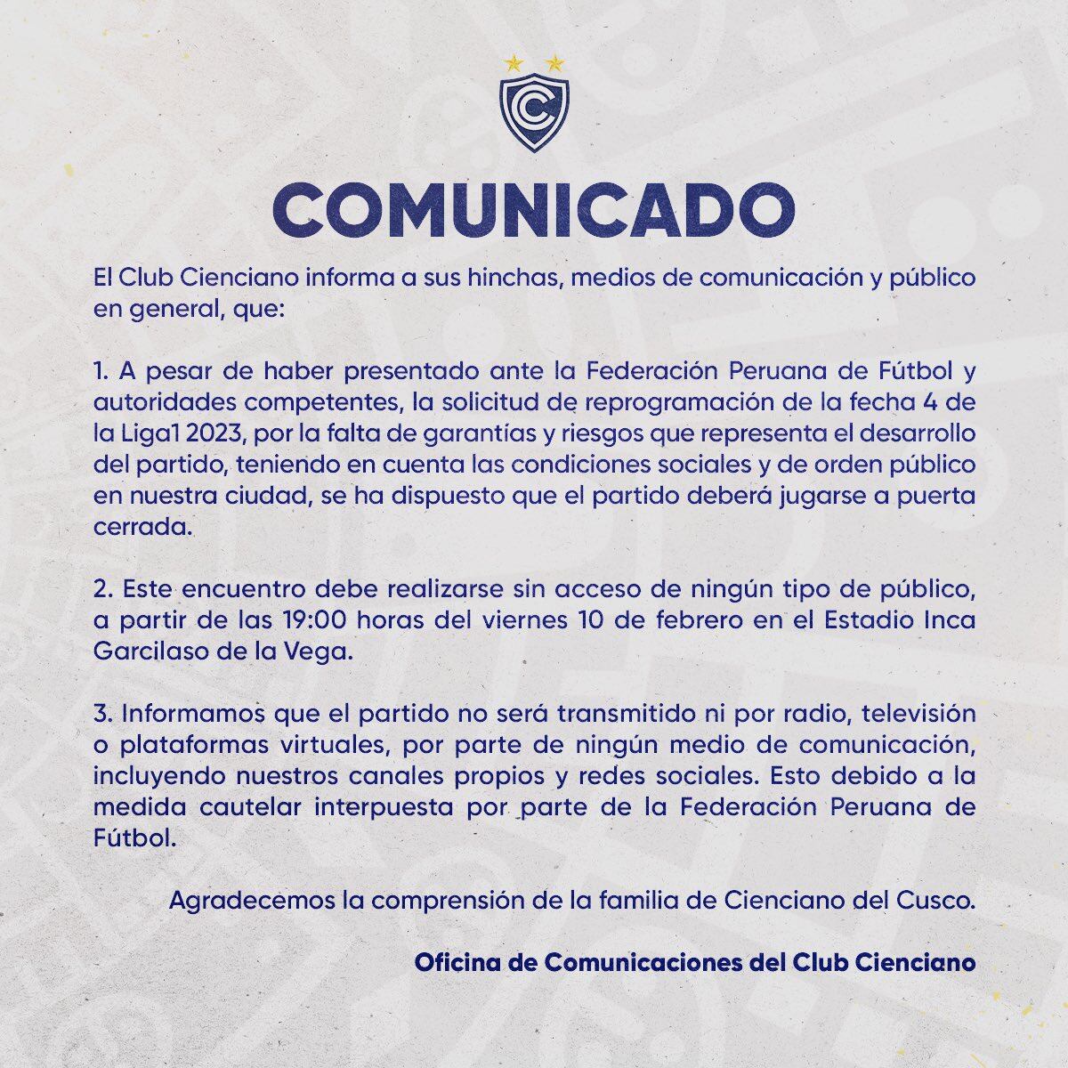 Cienciano vs Cusco FC. se enfrentarán este viernes 10 de febrero por la Liga 1. Foto: Cienciano.