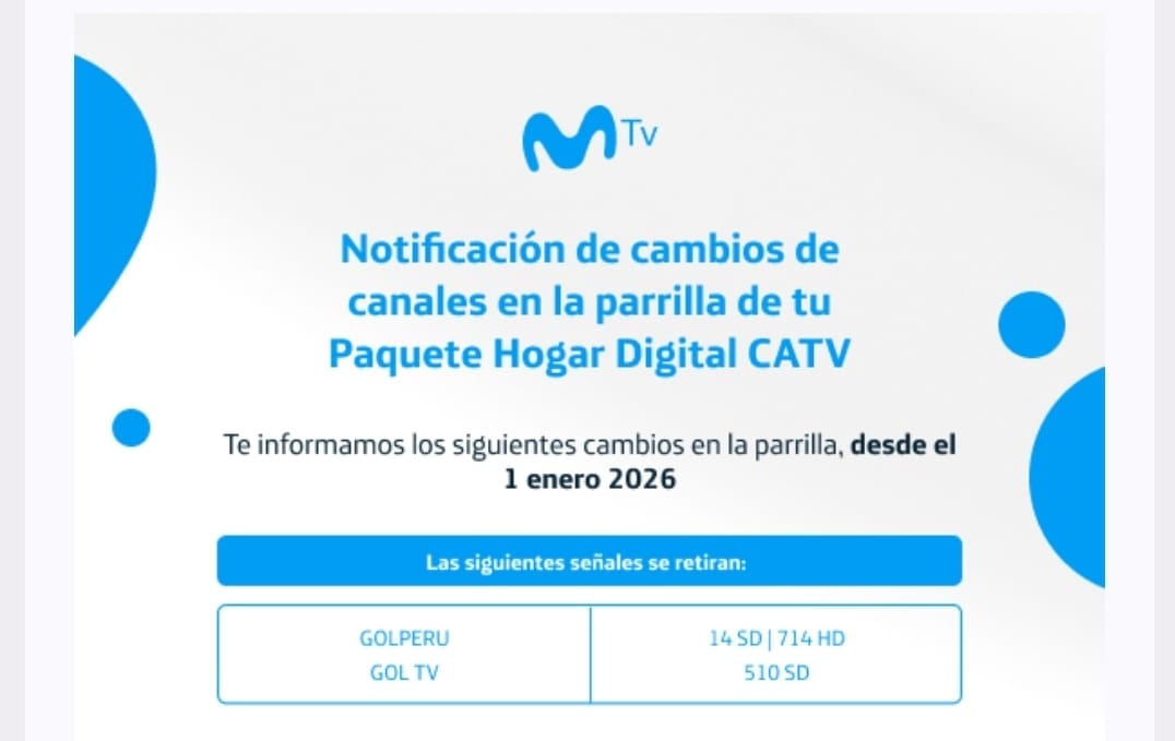 Comunicado de Movistar TV sobre el retiro de GOLPERÚ. (Redes sociales)