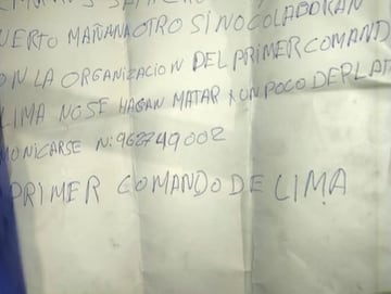 Carta extorsiva contra la empresa Santa Cruz