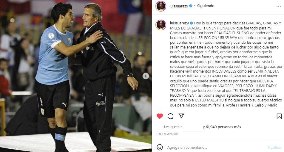 El mensaje de Luis Suárez al 'Maestro' Tabárez.