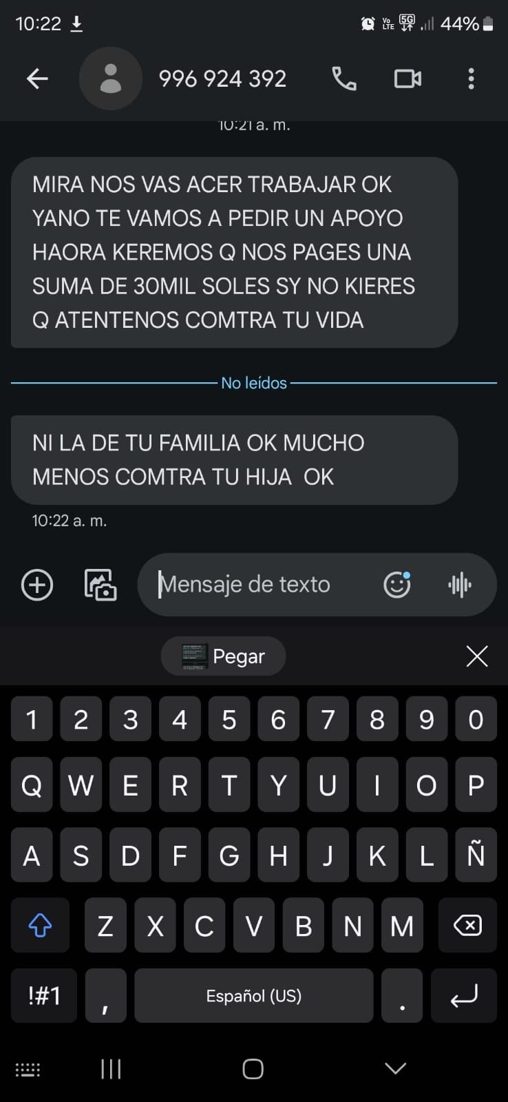 Mensajes extorsivos a Giuliana Rengifo