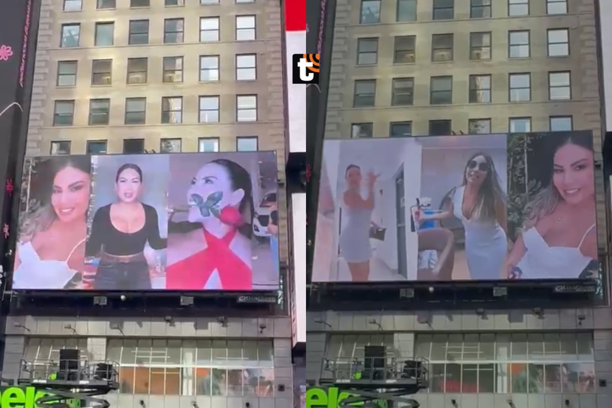 Pamela López en el Times Square en New York.