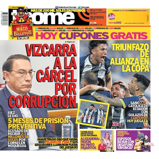Portada Trome jueves 14 de agosto 2025