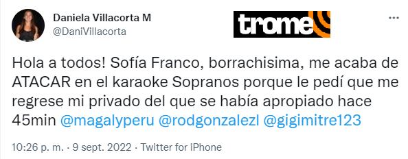 Acusan a Sofía Franco de agresión.