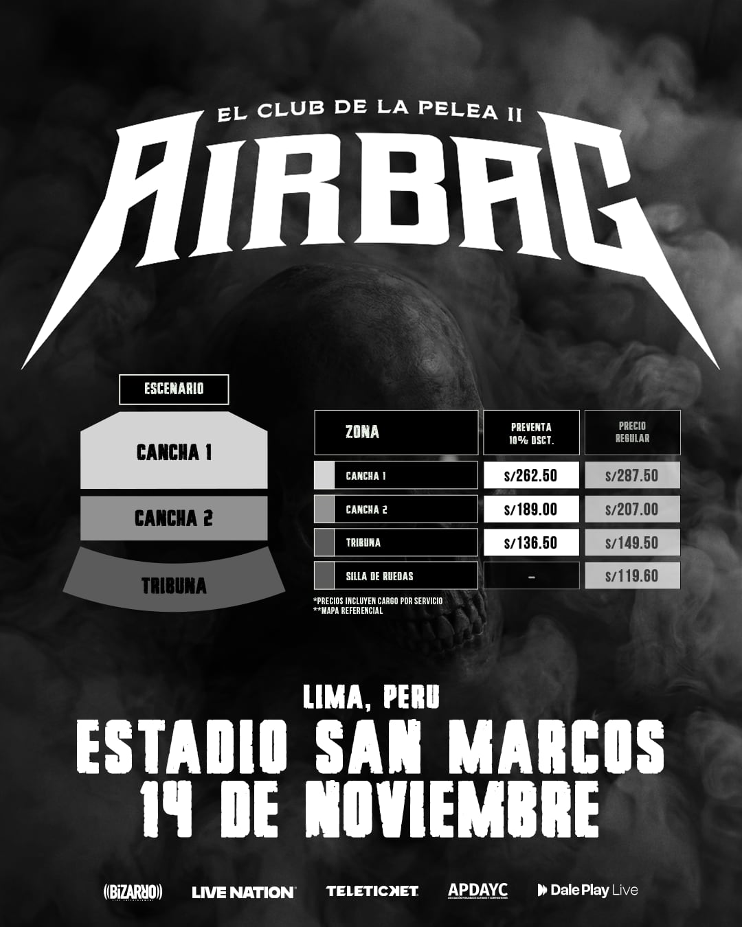 La banda argentina Airbag se presentará el próximo 14 de noviembre en el Estadio San Marcos. Foto: Difusión.