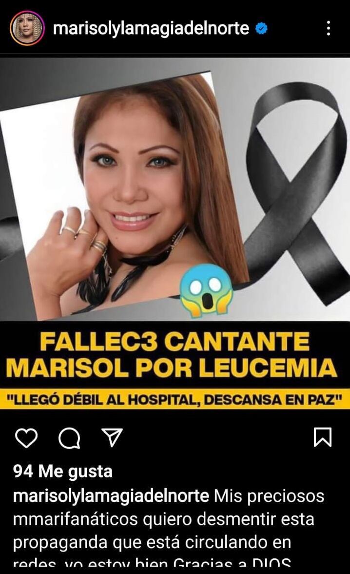 Marisol se pronuncia tras 'fake news' sobre su supuesta muerte. (Foto: @marisolylamagiadelnort).