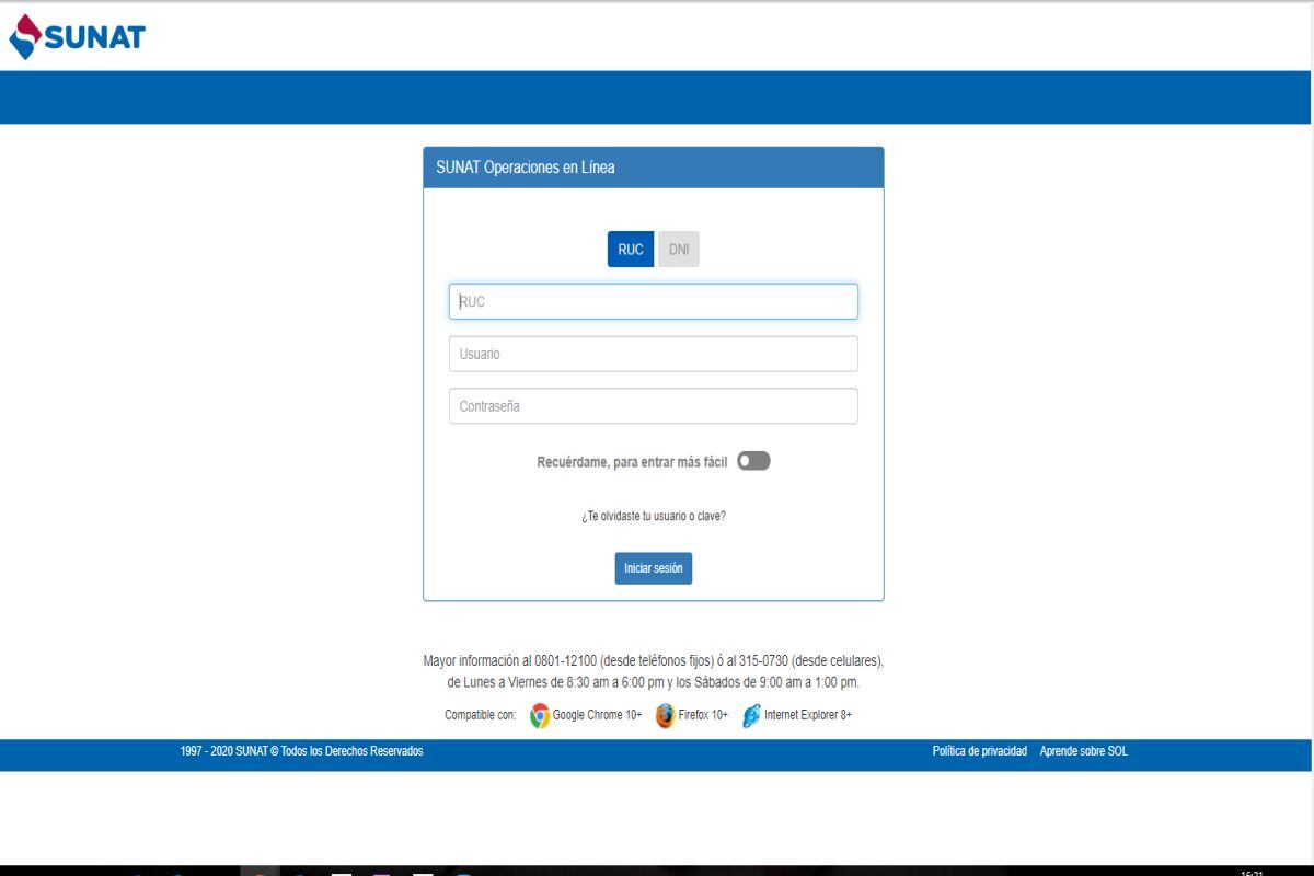 Para ingresar al portal de Sunat Operaciones en Línea, es necesario contar con número de RUC, usuario y contraseña. (Foto: Sunat)