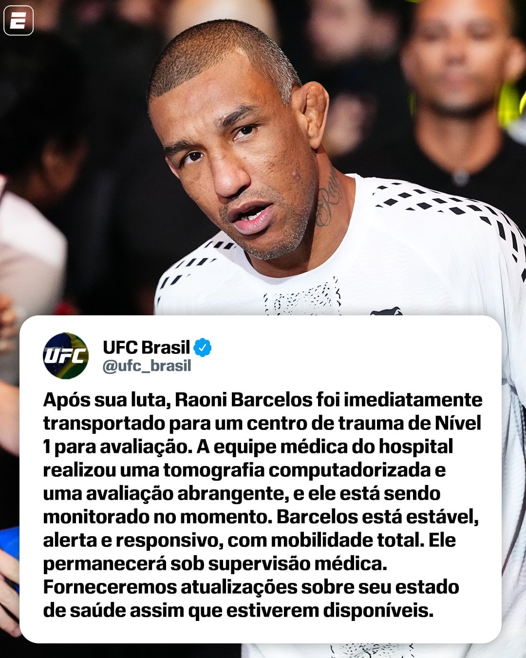UFC Brasil estuvo muy pendiente de la salud de Raoni Barcelos. (Rede sociales)