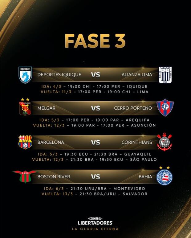 Estos son los horarios de los duelos de Alianza Lima y los otros equipos en la Fase 3 de la Libertadores (CONMEBOL)