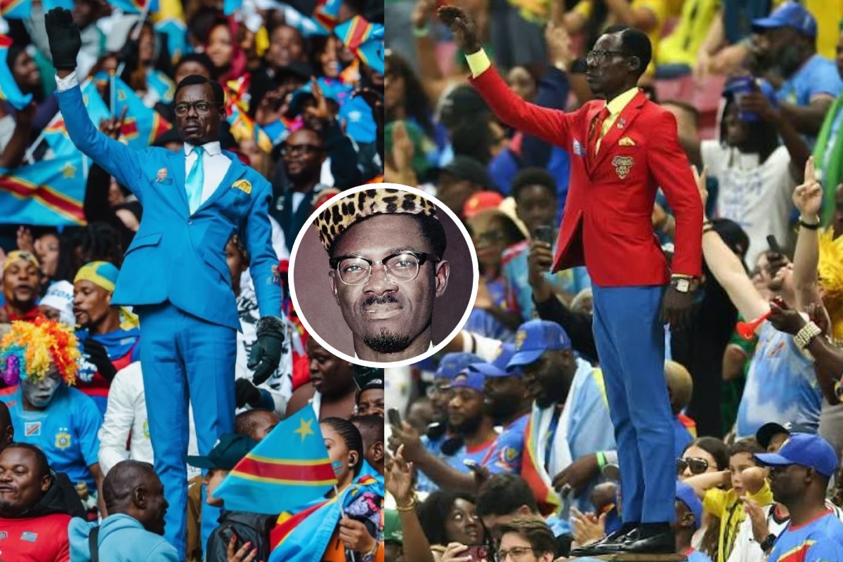 Michel Kuka Mboladinga (conocido como 'Lumumba Vea') se viste e inmoviliza como estatua para rendir homenaje a Patrice Lumumba, el primer jefe de Gobierno del Congo independiente. Foto: composición/difusión