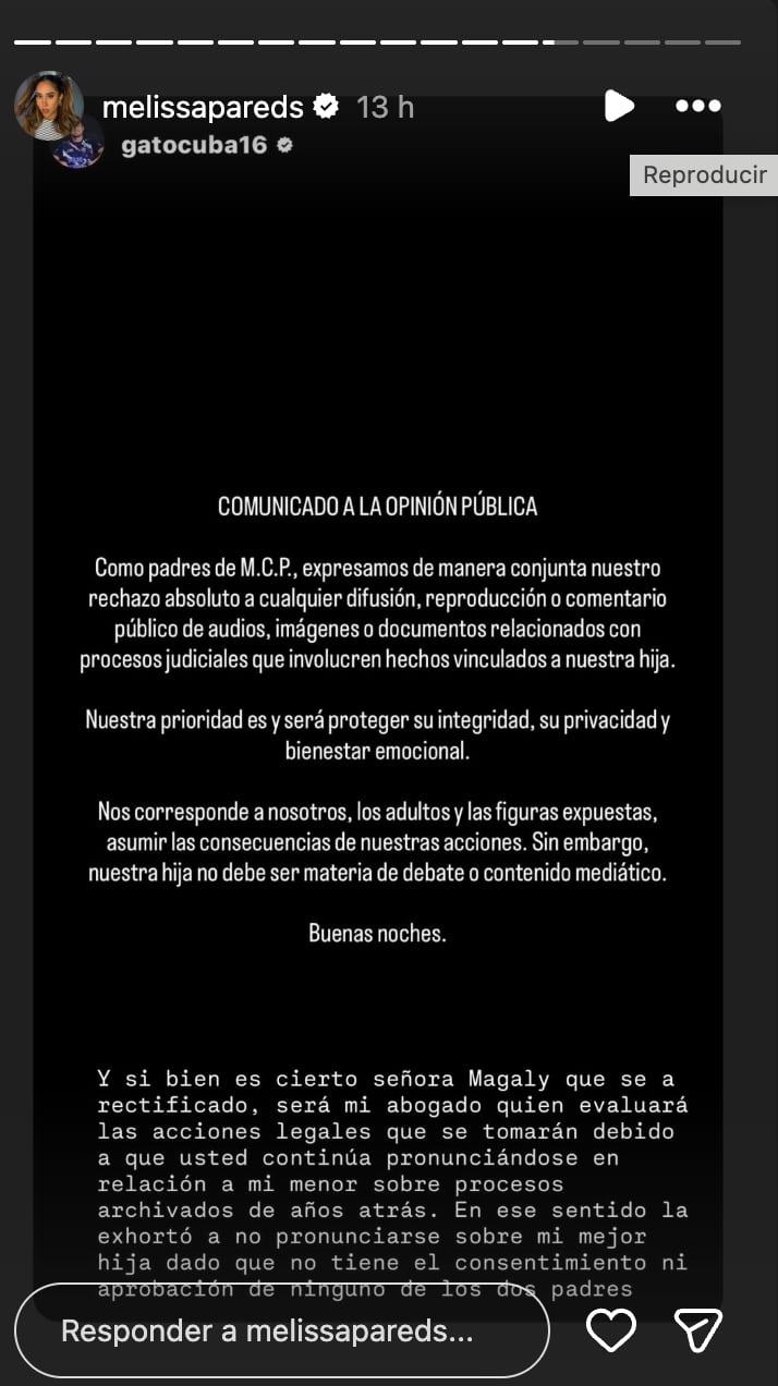 Melissa Paredes se pronuncia