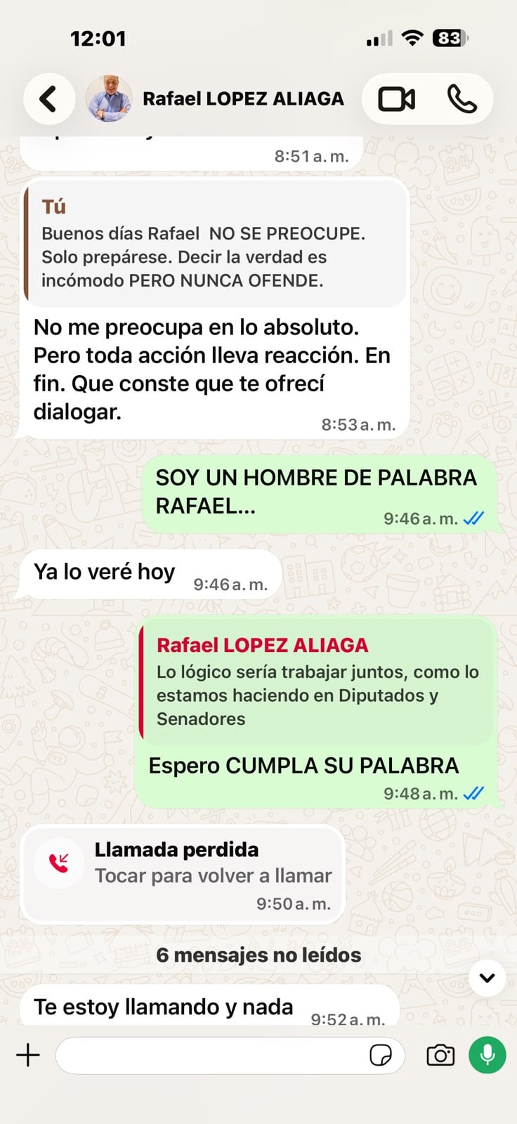 Samuel Daza presentó una denuncia contra Rafael López Aliaga ante el Tribunal de Honor del Pacto Ético