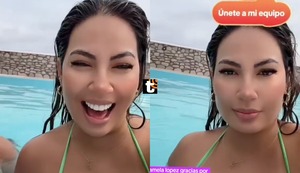 Pamela López transmite EN VIVO en bikini y manda su chiquita a Cueva: “Es para pagar mi Netflix”