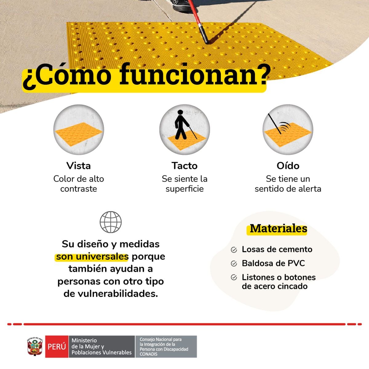 Entérate sobre la importancia de la baldosas pedotáctiles (Foto: Conadis)