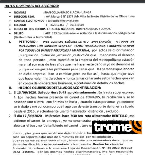 Ciudadano cuenta cómo ocurrieron los hechos discriminatorios.