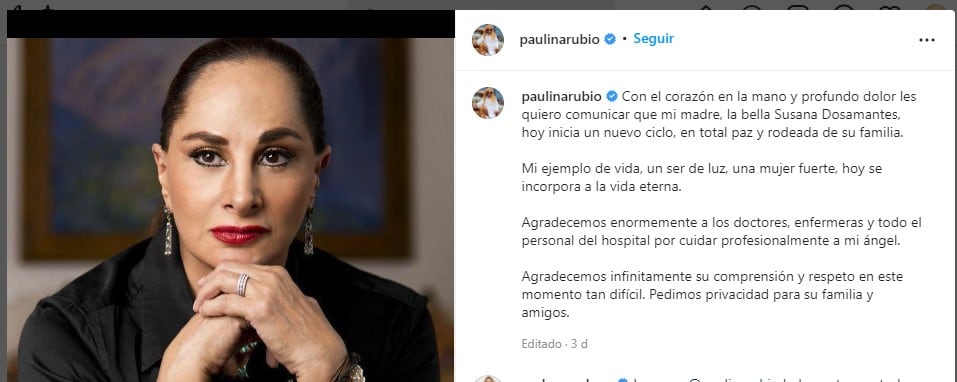 Así fue la emotiva despedida de Paulina Rubio hacia su amada madre Susana Dosamantes (Foto: Paulina Rubio/Instagram)