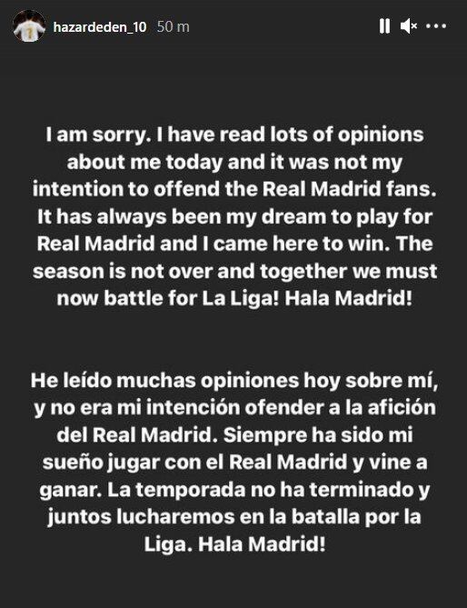 El mensaje de Eden Hazard frente a las críticas de los hinchas de Real Madrid. (Foto: Instagram)