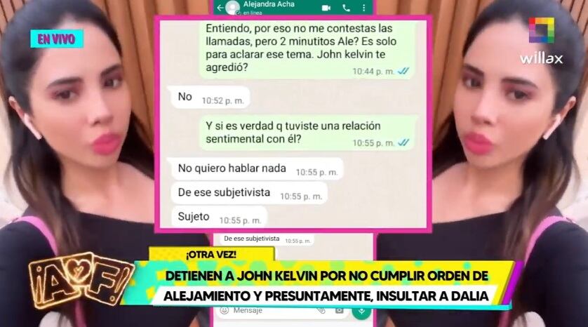 Alejandra Acha responde si fue agredida por John Kelvin. (Foto: Willax TV).