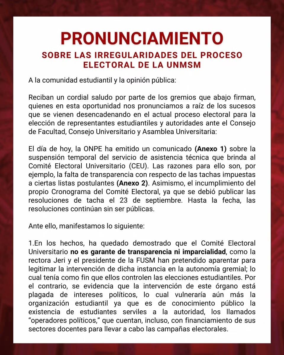 Pronunciamiento de estudiantes de la San Marcos