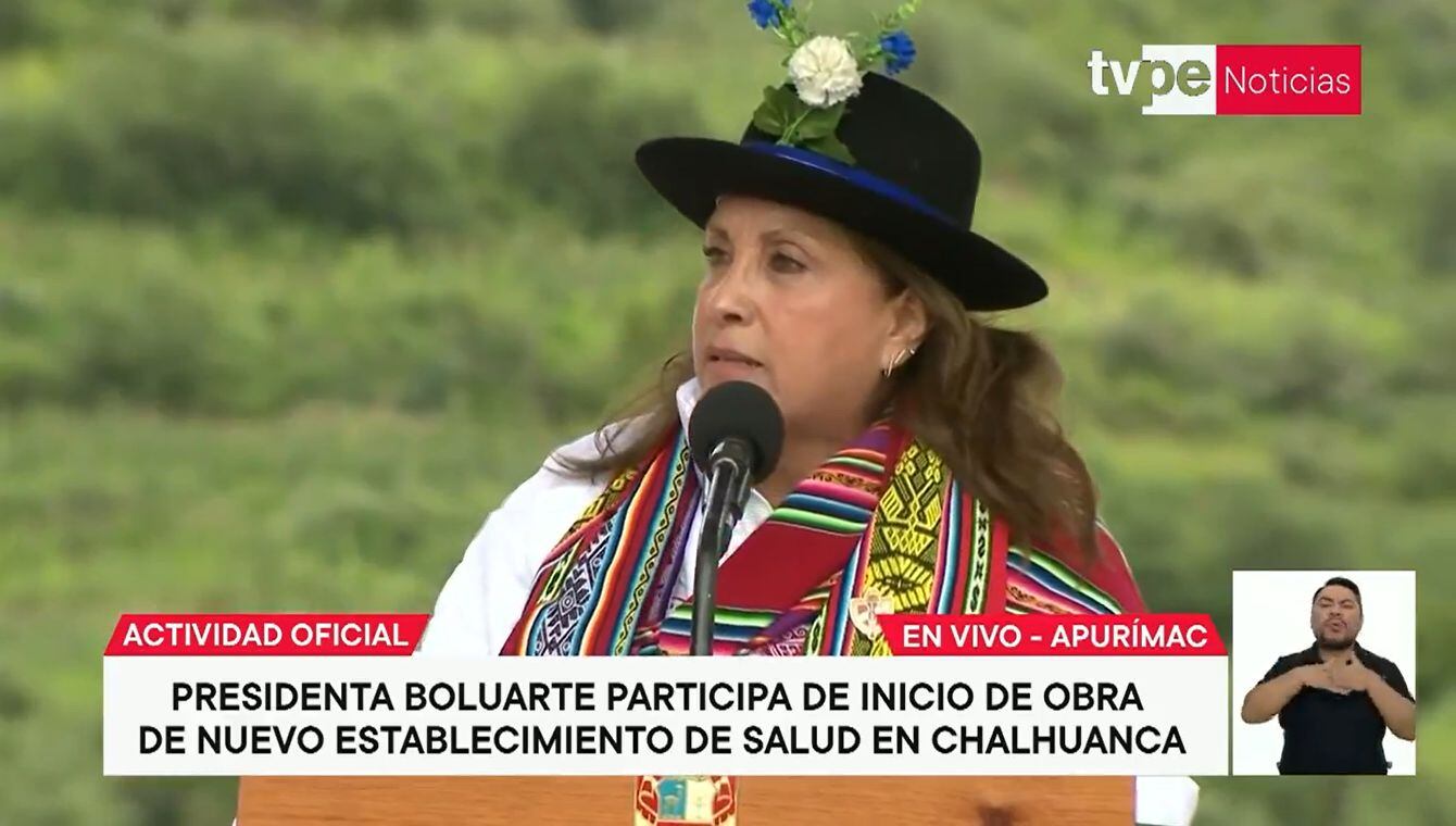 Dina Boluarte dio un discurso tras una visita a Chalhuanca, en Apurímac. (TV Peru)