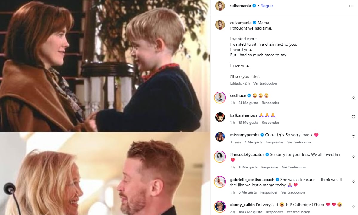Macaulay Culkin se despidió de quien interpretó a su mamá en 'Mi Pobre Angelito', Catherine O’Hara, con sentido mensaje.