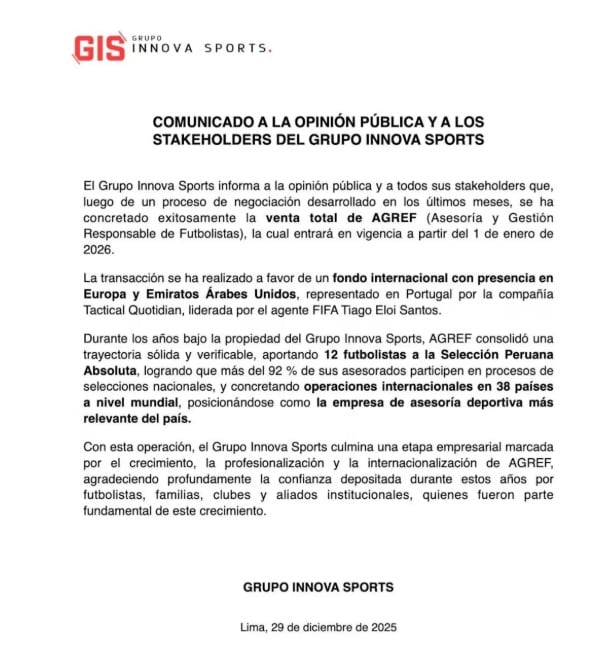nnova Sports anuncia la venta de AGREF.