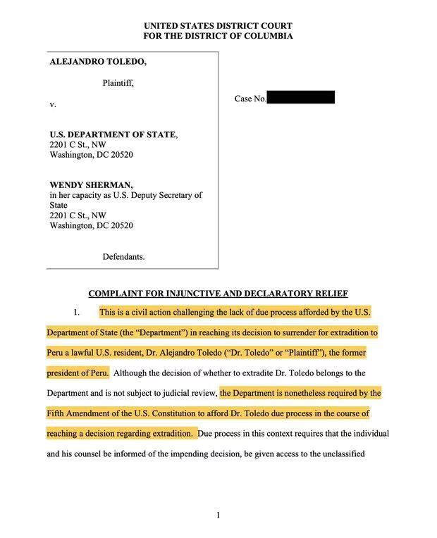 Este es el documento presentado por la defensa legal de Alejandro Toledo.