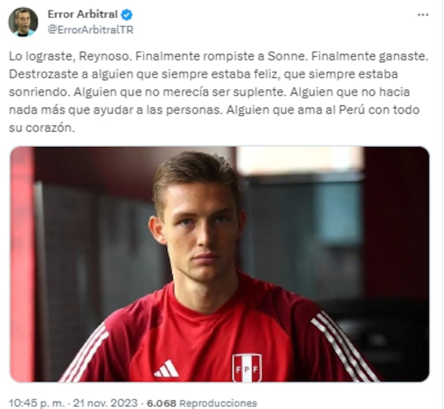 Usuarios de las redes sociales se solidarizan con Oliver Sonne porque no pudo jugar ni un minuto del Perú vs. Venezuela