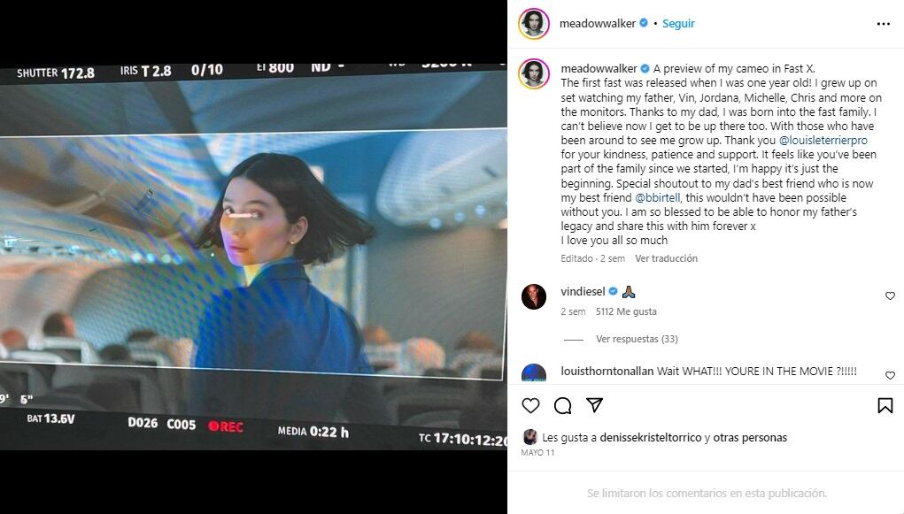 La hija de Paul Walker agradeció haber participado en "Rápidos y furiosos 10" (Foto: Meadow Walker/ Instagram)