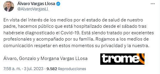 Mario Vargas Llosa delicado de salud.