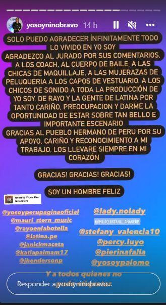 Imitador chileno de Nino Bravo y su sentido mensaje tras ser eliminado de "Yo Soy Perú". (Foto: Captura de IG)