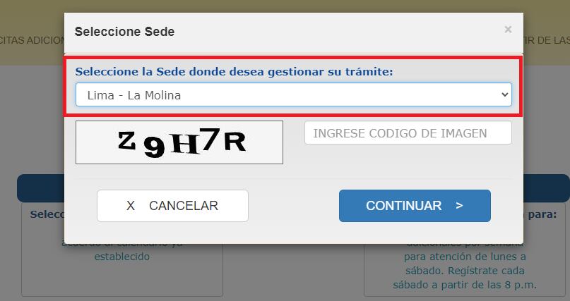 Selecciona la sede donde deseas gestionar el trámite.