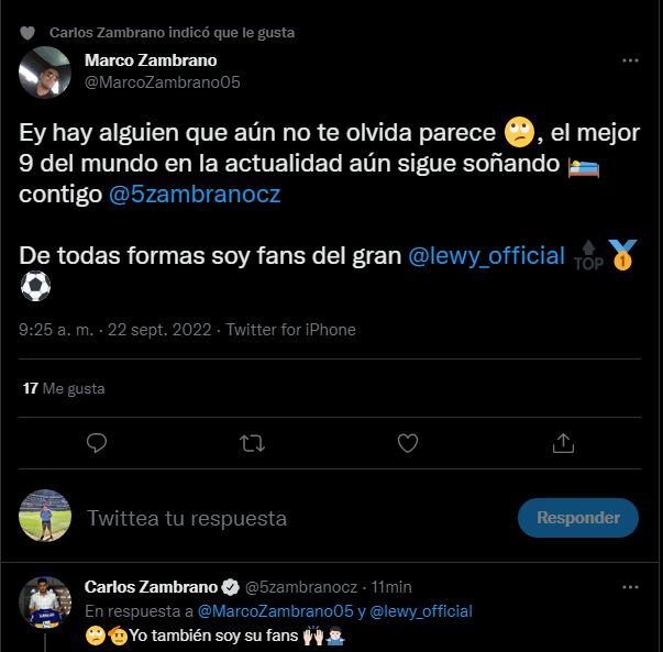 Carlos Zambrano respondió a Lewandowski. (Foto: Twitter)