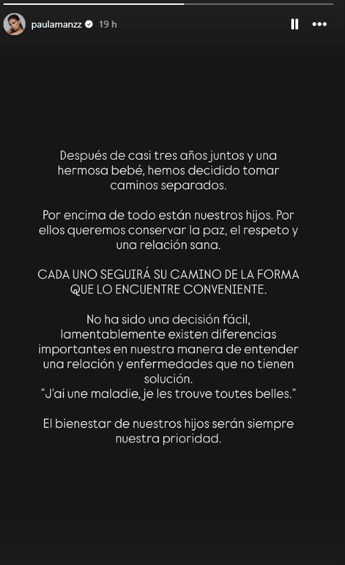 Comunicado de Paula Manzanal.