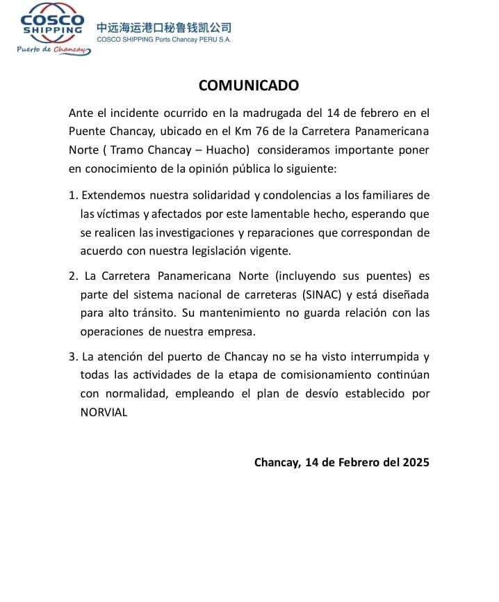 Empresa se pronuncia por caída de puente.