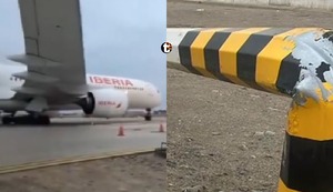 Caos en el Aeropuerto de Lima: El preciso instante en que un avión de Iberia chocó con poste de luz en Pisco | VIDEO