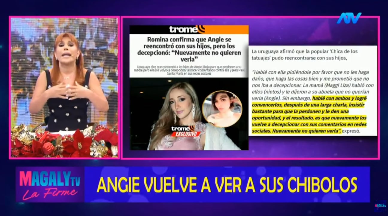 Magaly cuestiona a Angie Jibaja por sus comentarios en redes sobre situación de Romina Gachoy y Jean Paul Santa María.