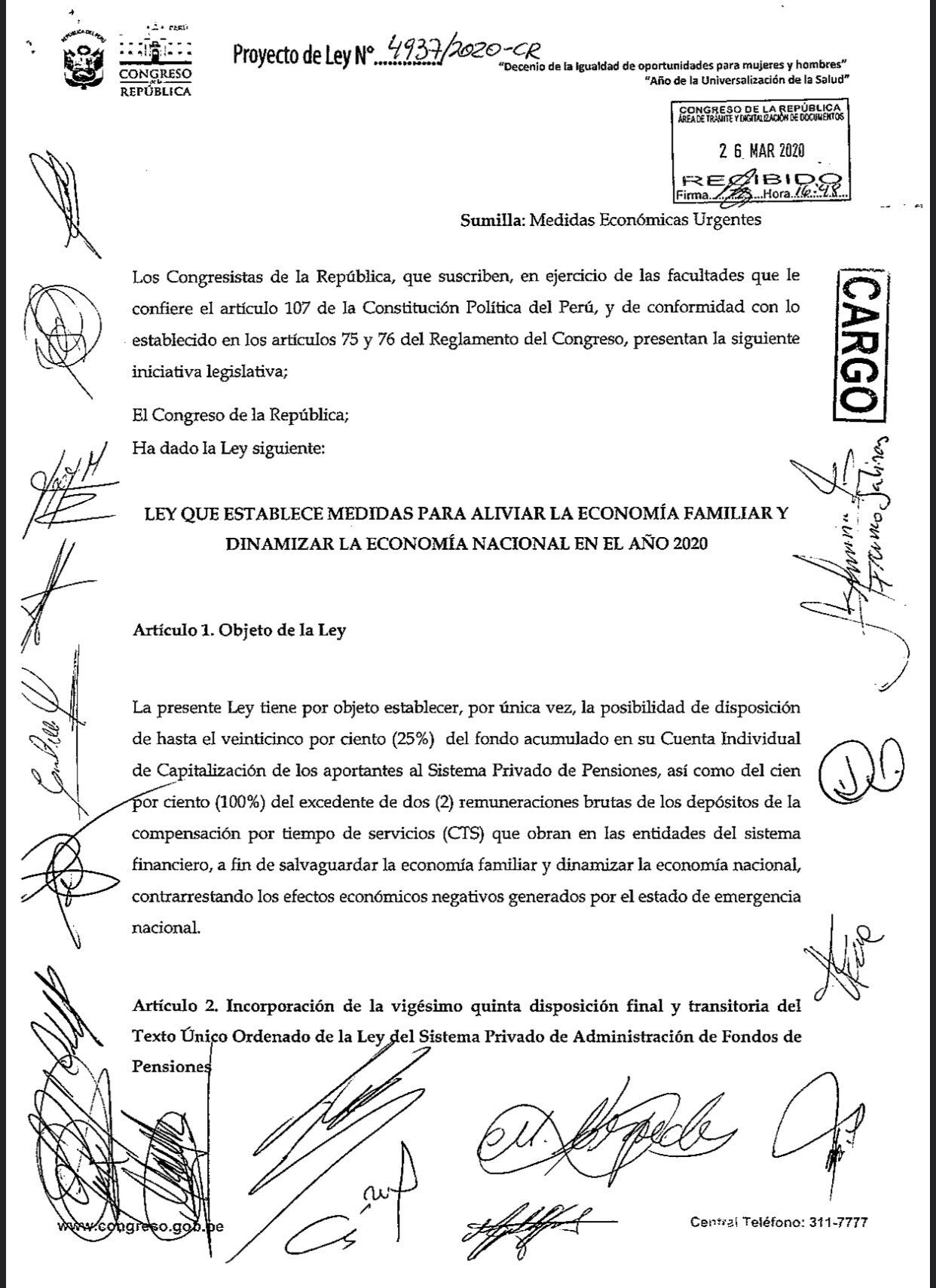Retiro del 25% del fondo de AFP y del excedente de CTS al 100%, propone el Congreso y se aprobaría el martes