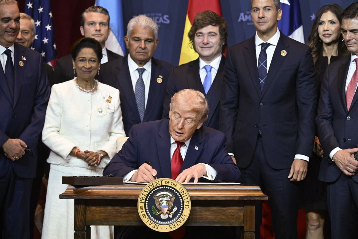 Proclamación en la cumbre «Escudo de las Américas» el 7 de marzo de 2026. (Foto: SAUL LOEB / AFP)