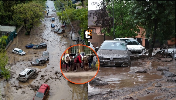 TROME- ¡Impactantes imágenes! Aluvión arrasa vehículos en Santiago de Chile por intensas lluvias y deja seis heridos