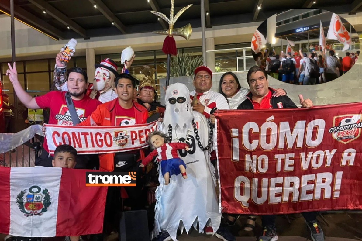 Hinchas viajaron con todo el entusiasmo del aliento blanquirrojo, entre ellos la Comunidad Perú al Mundial y varios personajes. (Entrevista: Isabel Medina / Trome).