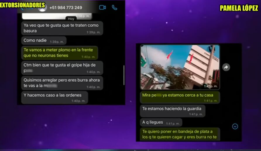 Pamela López y los mensajes que recibió por parte de extorsionadores de Trujillo.